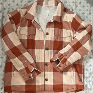 Kuhl Rust and Cream Plaid Button-Up Shacket